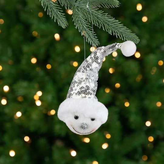 Snowman Head with Sequin Santa Hat Christmas Ornament - 6" By Northlight in White | Michaels®